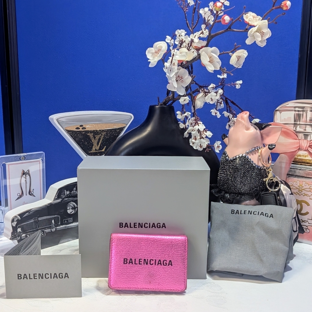 Balenciaga Metallic Pink Mini Papier Trifold Wallet - RARE 🔥🔥